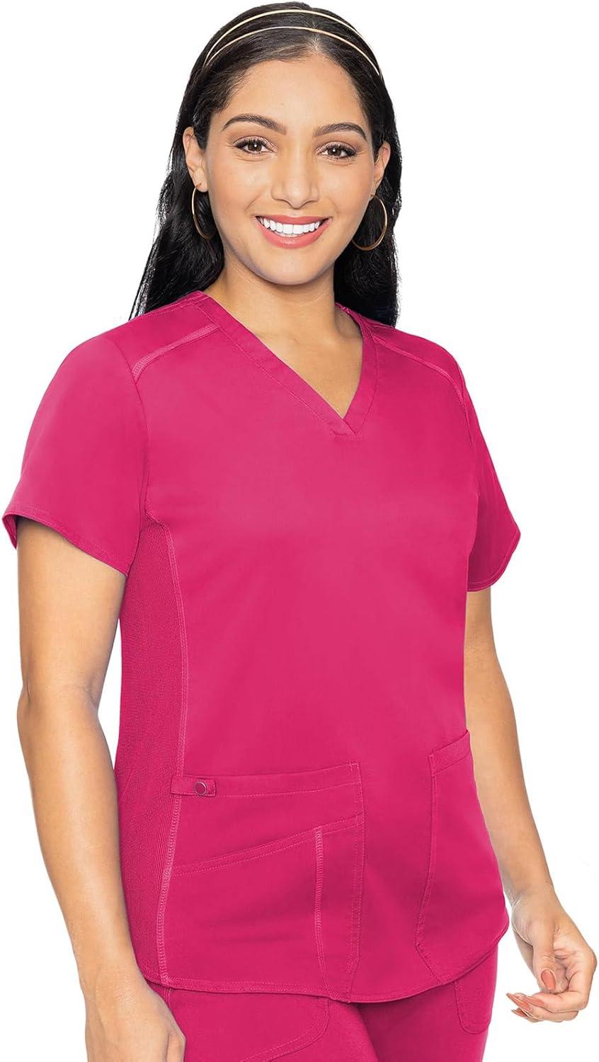imageMed Couture Scrub Set For Women 11 Pockets with VNeck Scrub Top MC7459 and Comfortable Scrub Pants MC7739Pink Punch