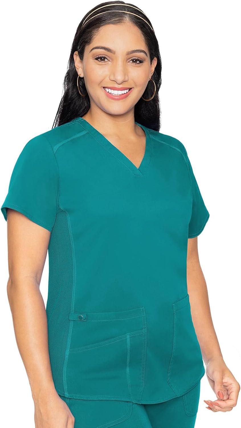 imageMed Couture Scrub Set For Women 11 Pockets with VNeck Scrub Top MC7459 and Comfortable Scrub Pants MC7739Teal