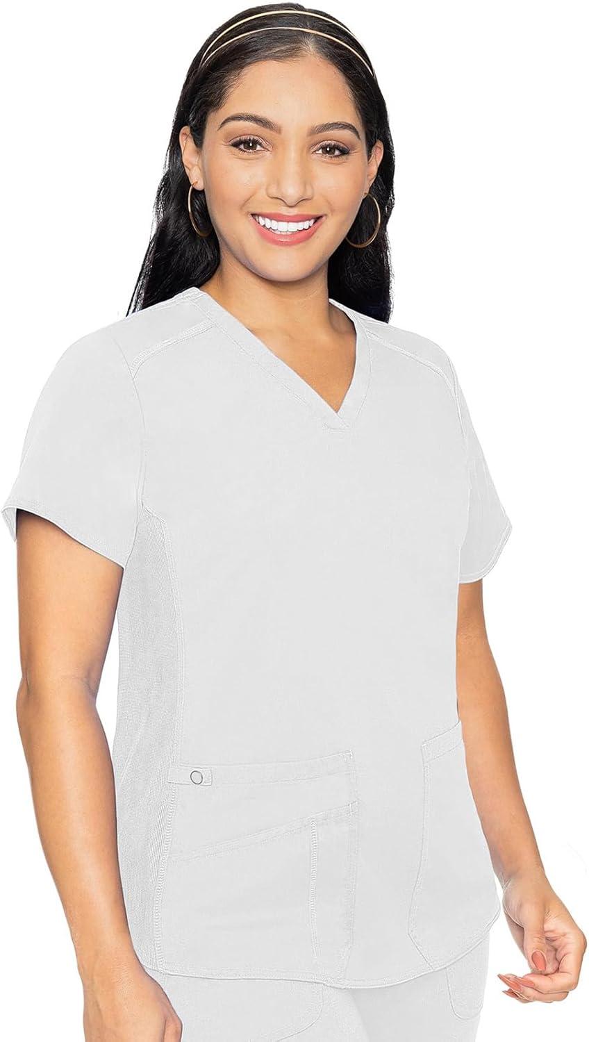 imageMed Couture Scrub Set For Women 11 Pockets with VNeck Scrub Top MC7459 and Comfortable Scrub Pants MC7739White