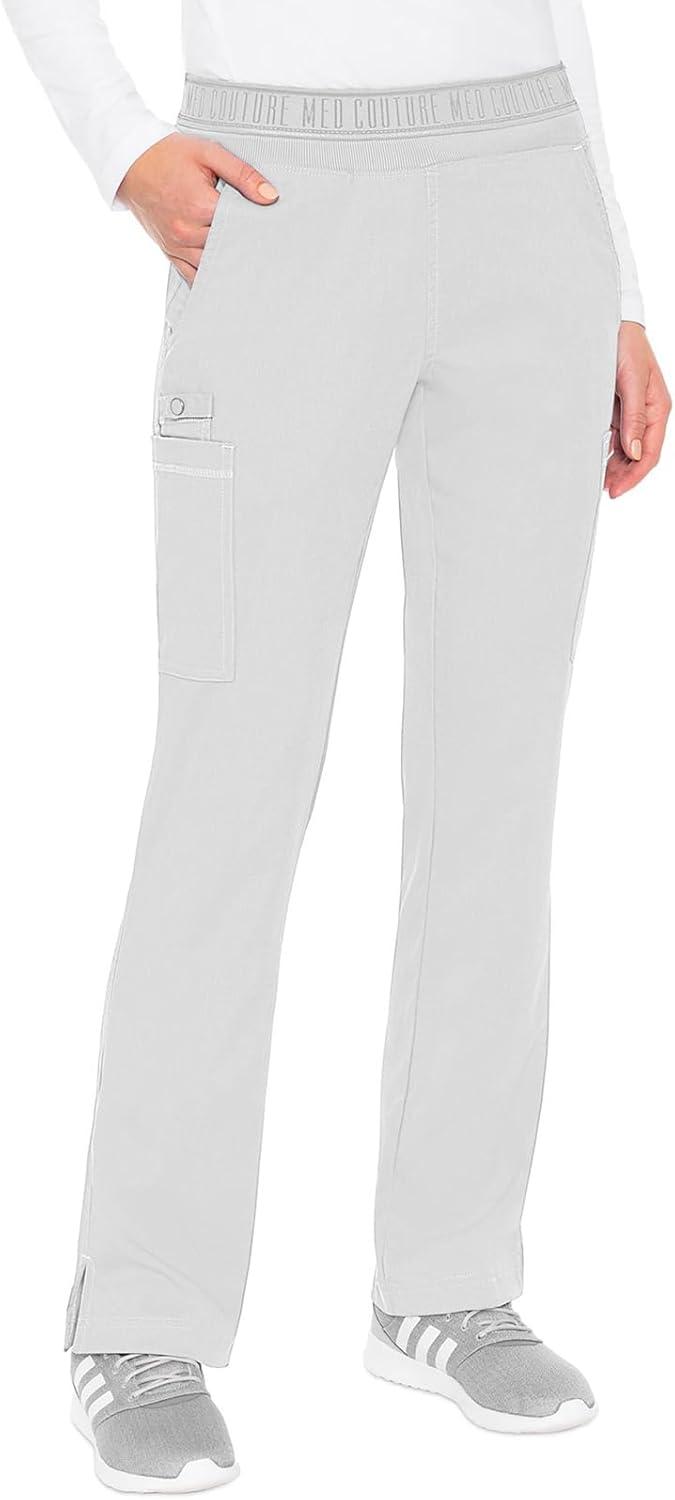 imageMed Couture Scrub Set For Women 11 Pockets with VNeck Scrub Top MC7459 and Comfortable Scrub Pants MC7739White