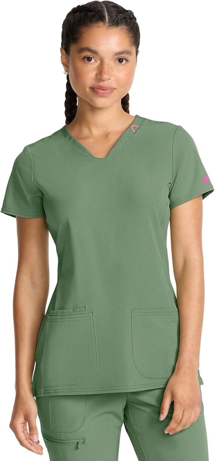imageMed Couture Scrub Top Women Missy Fit VNeck Scrub Top with 3 Pockets Moisture Wicking Technology MC702Beyond Green