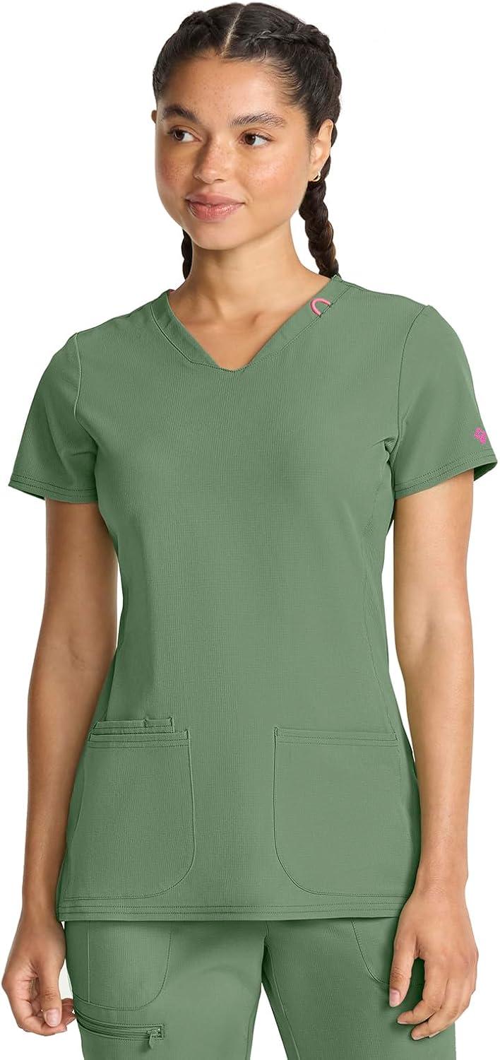 imageMed Couture Scrub Top Women Missy Fit VNeck Scrub Top with 3 Pockets Moisture Wicking Technology MC702Beyond Green