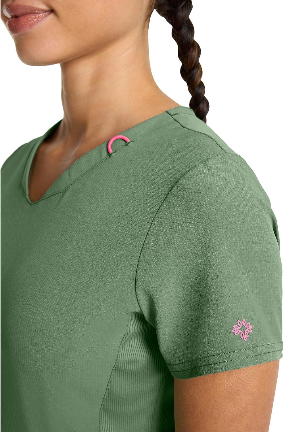 imageMed Couture Scrub Top Women Missy Fit VNeck Scrub Top with 3 Pockets Moisture Wicking Technology MC702Beyond Green