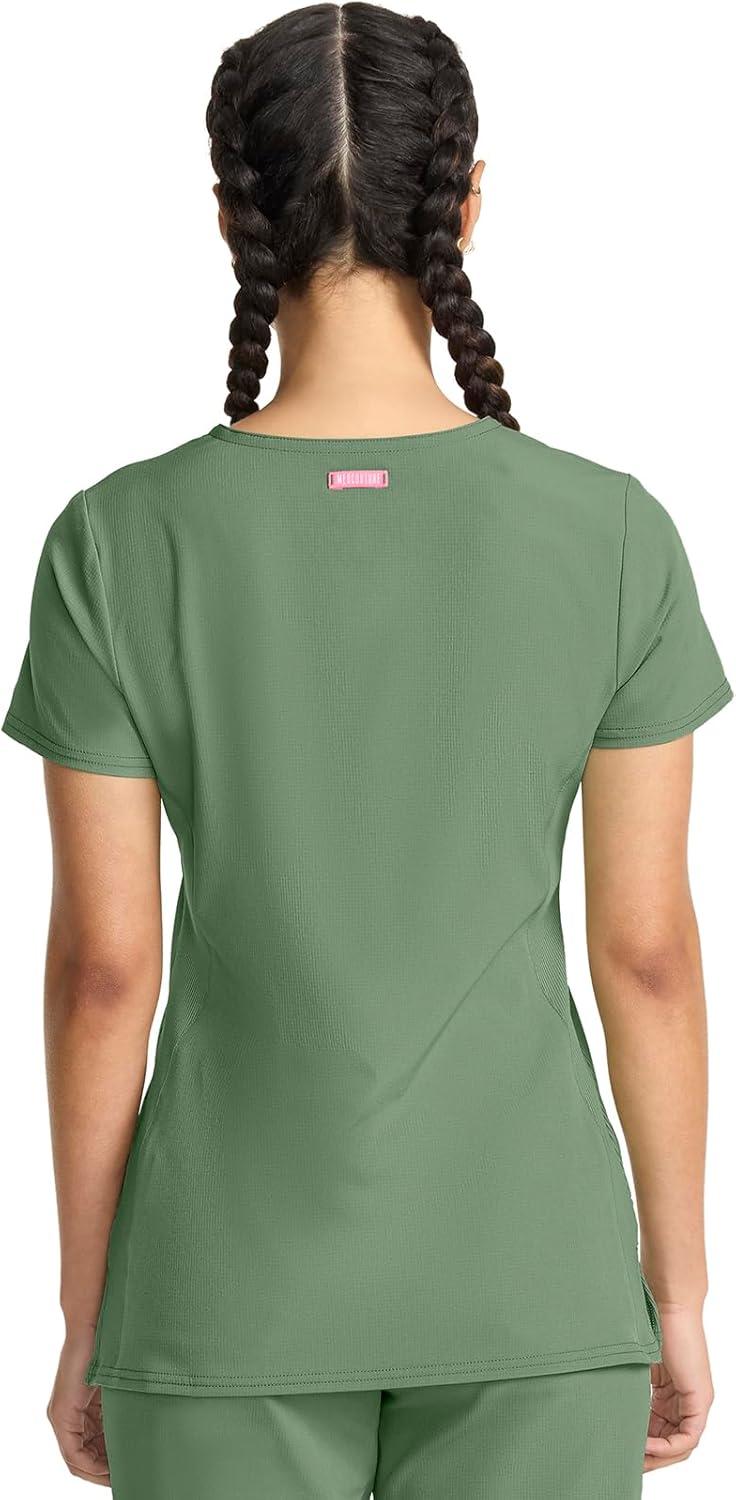 imageMed Couture Scrub Top Women Missy Fit VNeck Scrub Top with 3 Pockets Moisture Wicking Technology MC702Beyond Green