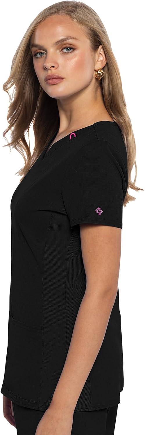 imageMed Couture Scrub Top Women Missy Fit VNeck Scrub Top with 3 Pockets Moisture Wicking Technology MC702Black