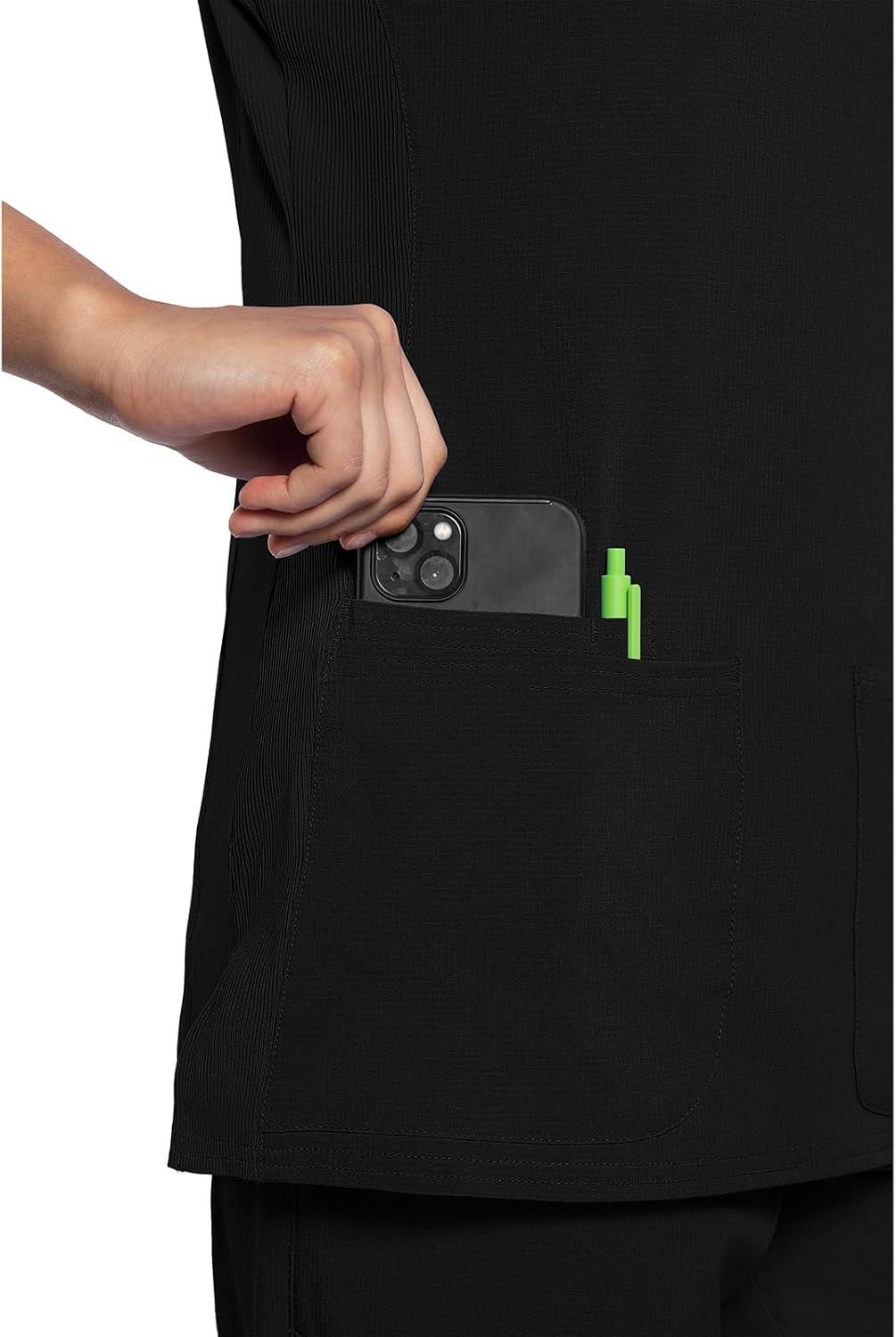 imageMed Couture Scrub Top Women Missy Fit VNeck Scrub Top with 3 Pockets Moisture Wicking Technology MC702Black