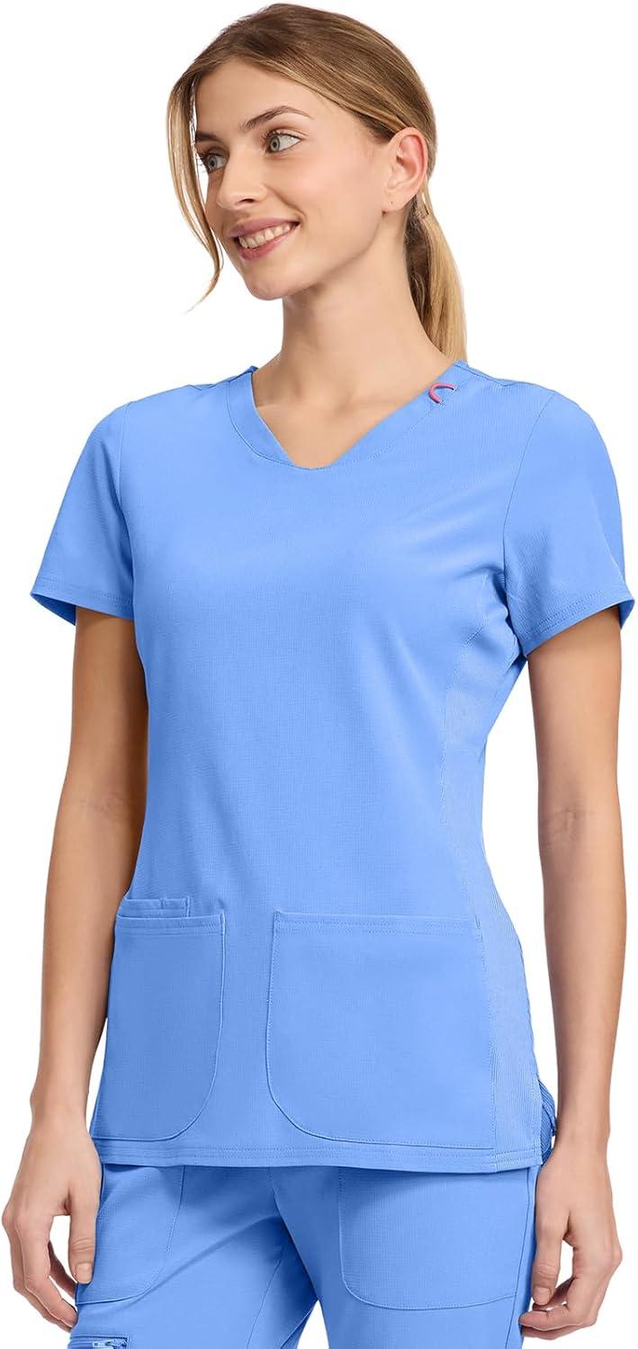imageMed Couture Scrub Top Women Missy Fit VNeck Scrub Top with 3 Pockets Moisture Wicking Technology MC702Ciel