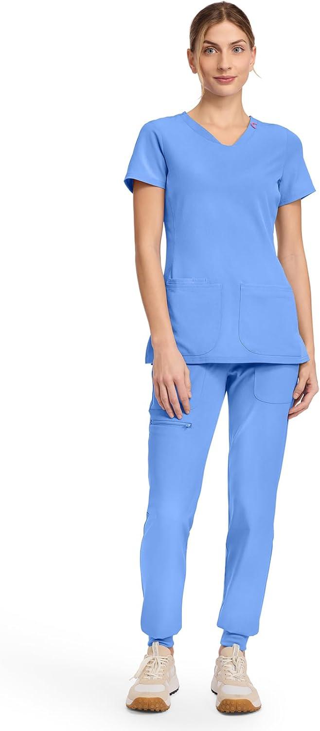 imageMed Couture Scrub Top Women Missy Fit VNeck Scrub Top with 3 Pockets Moisture Wicking Technology MC702Ciel