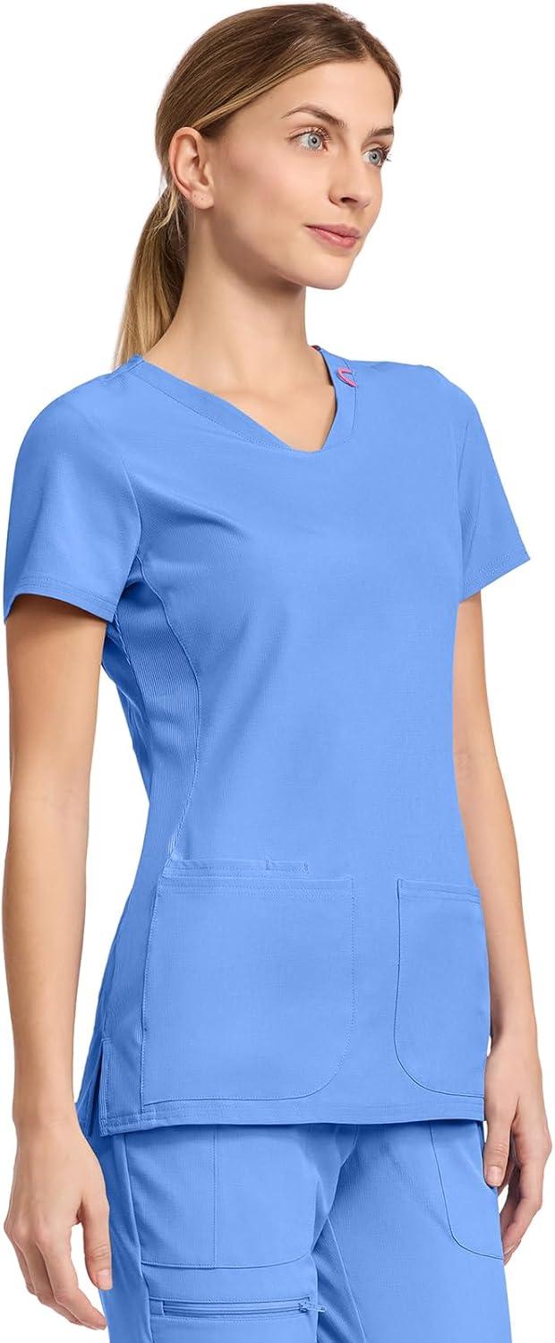 imageMed Couture Scrub Top Women Missy Fit VNeck Scrub Top with 3 Pockets Moisture Wicking Technology MC702Ciel