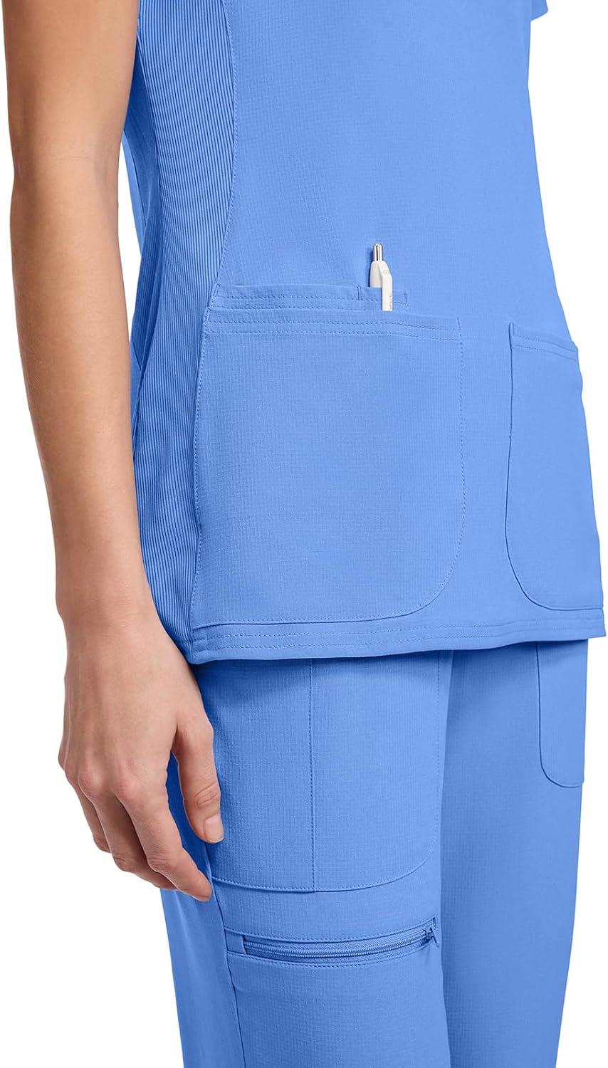 imageMed Couture Scrub Top Women Missy Fit VNeck Scrub Top with 3 Pockets Moisture Wicking Technology MC702Ciel