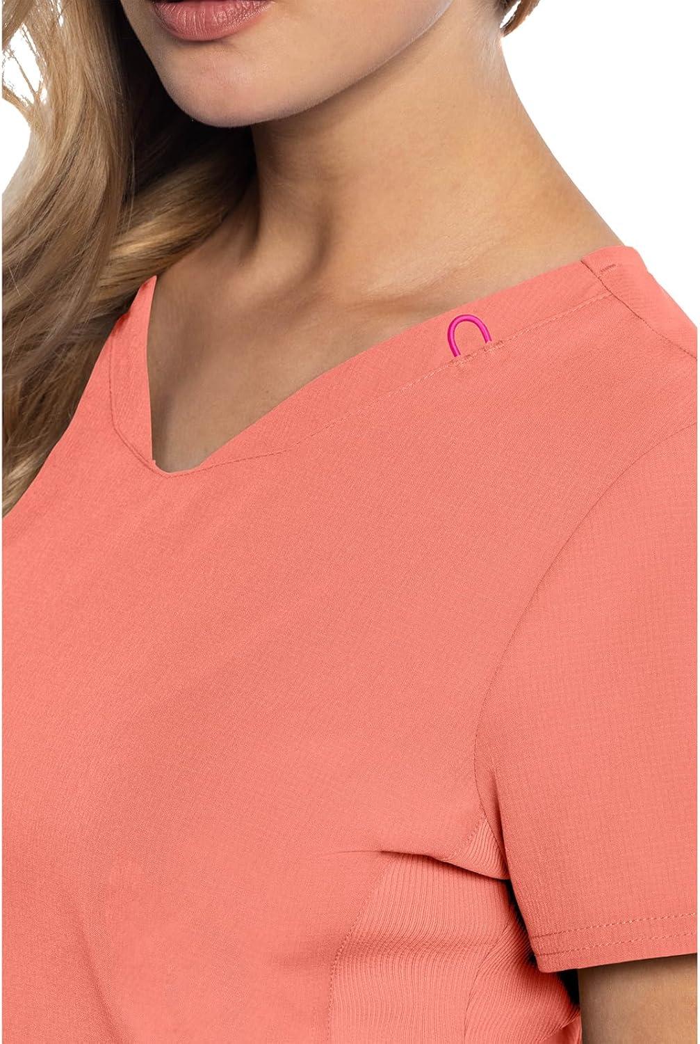 imageMed Couture Scrub Top Women Missy Fit VNeck Scrub Top with 3 Pockets Moisture Wicking Technology MC702Coral Fusion