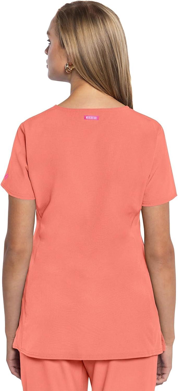 imageMed Couture Scrub Top Women Missy Fit VNeck Scrub Top with 3 Pockets Moisture Wicking Technology MC702Coral Fusion