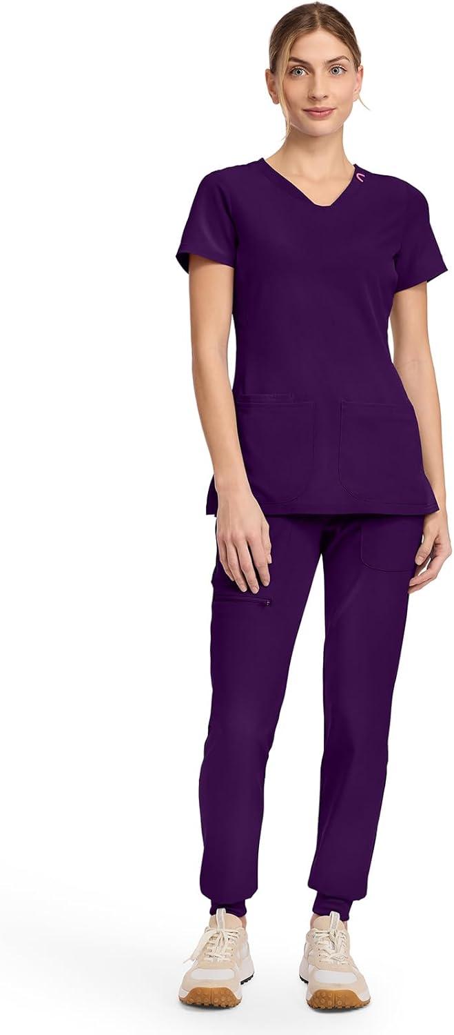 imageMed Couture Scrub Top Women Missy Fit VNeck Scrub Top with 3 Pockets Moisture Wicking Technology MC702Eggplant
