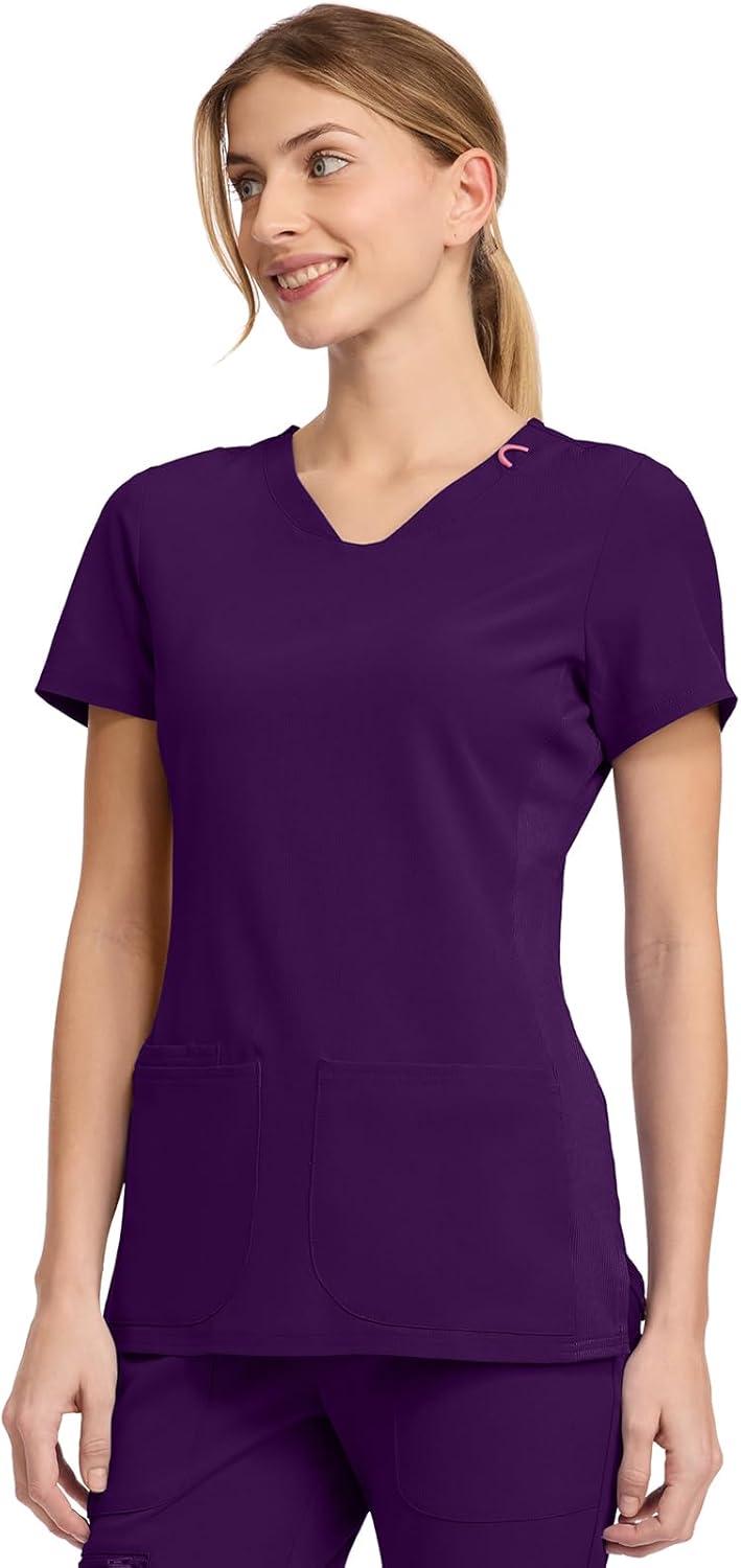 imageMed Couture Scrub Top Women Missy Fit VNeck Scrub Top with 3 Pockets Moisture Wicking Technology MC702Eggplant