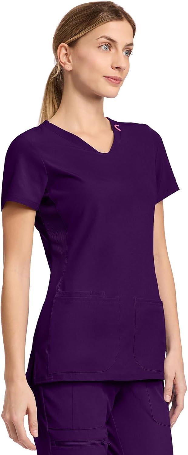 imageMed Couture Scrub Top Women Missy Fit VNeck Scrub Top with 3 Pockets Moisture Wicking Technology MC702Eggplant