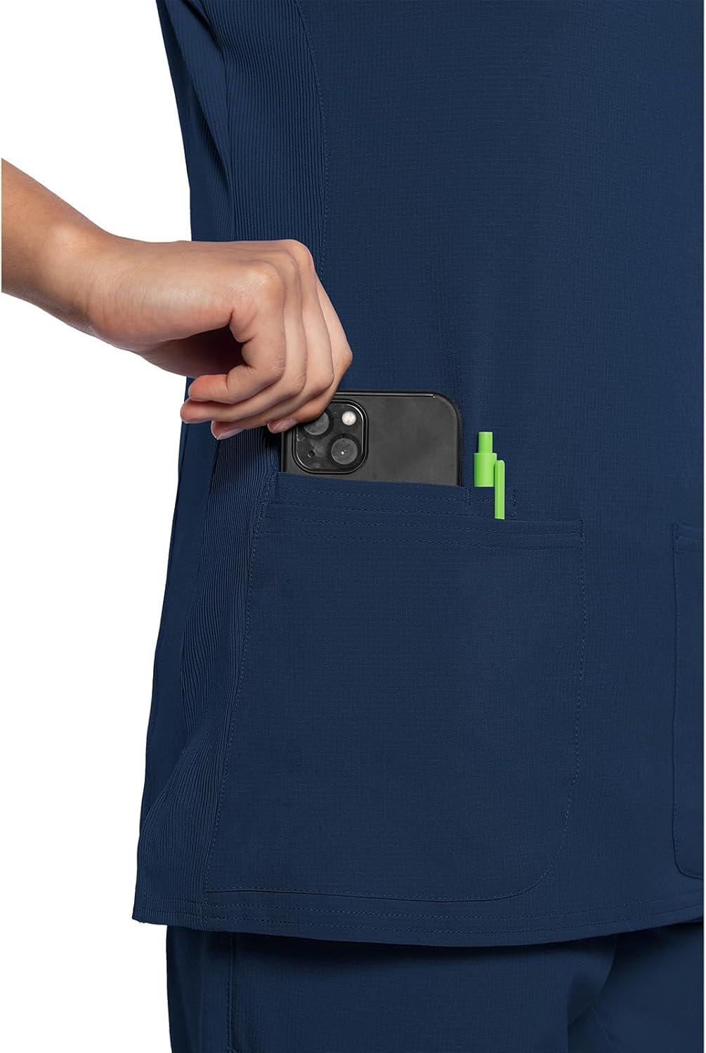 imageMed Couture Scrub Top Women Missy Fit VNeck Scrub Top with 3 Pockets Moisture Wicking Technology MC702Navy