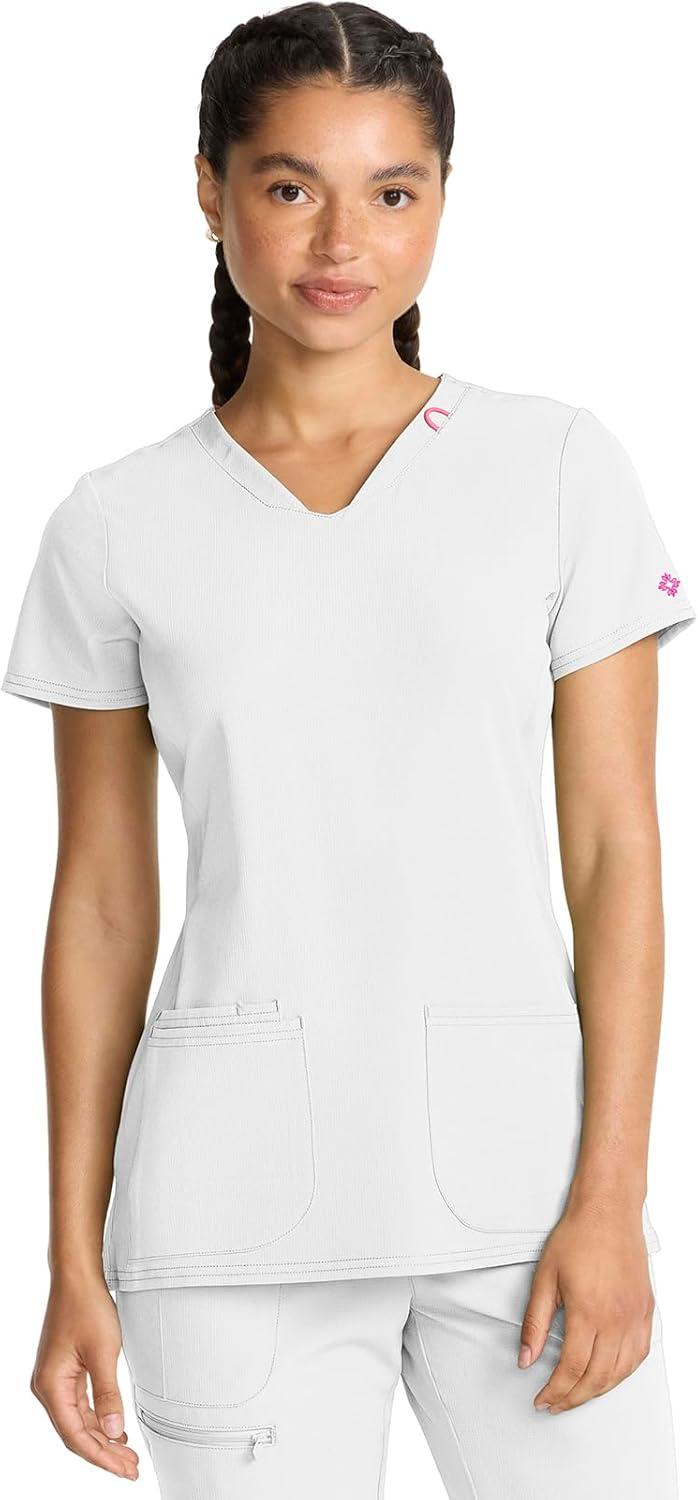 imageMed Couture Scrub Top Women Missy Fit VNeck Scrub Top with 3 Pockets Moisture Wicking Technology MC702White