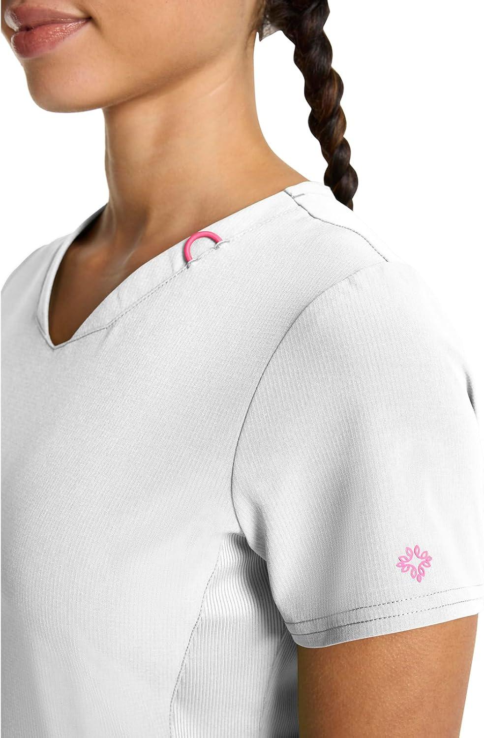 imageMed Couture Scrub Top Women Missy Fit VNeck Scrub Top with 3 Pockets Moisture Wicking Technology MC702White