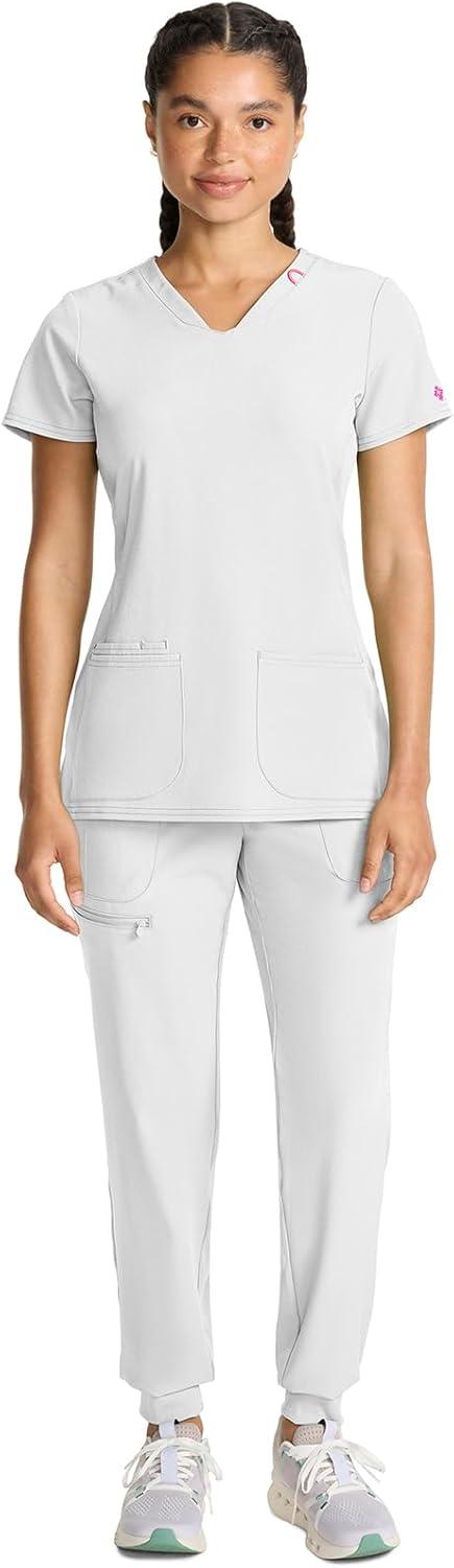imageMed Couture Scrub Top Women Missy Fit VNeck Scrub Top with 3 Pockets Moisture Wicking Technology MC702White