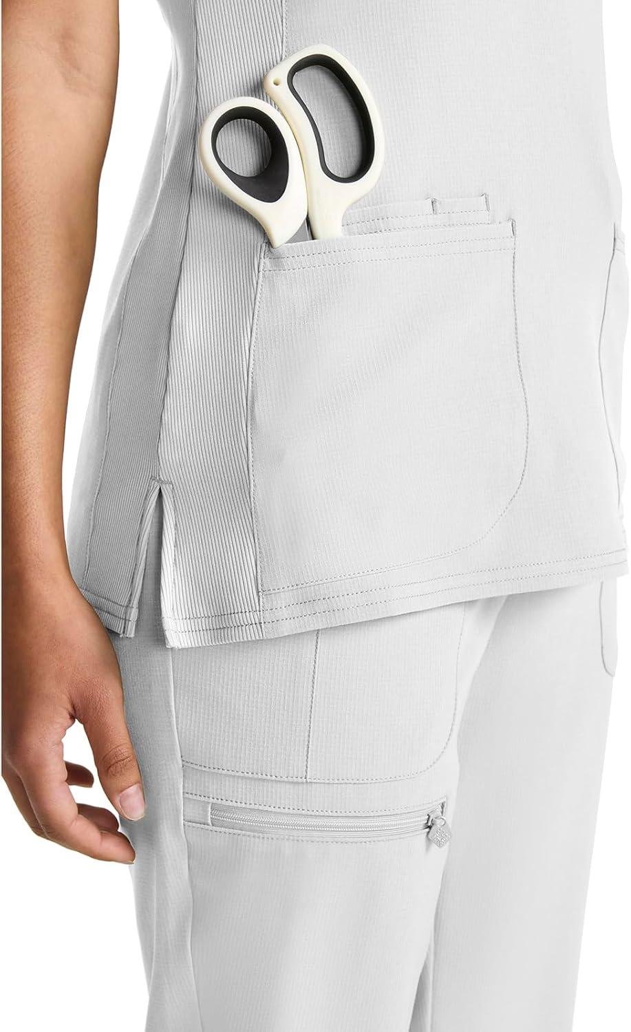 imageMed Couture Scrub Top Women Missy Fit VNeck Scrub Top with 3 Pockets Moisture Wicking Technology MC702White