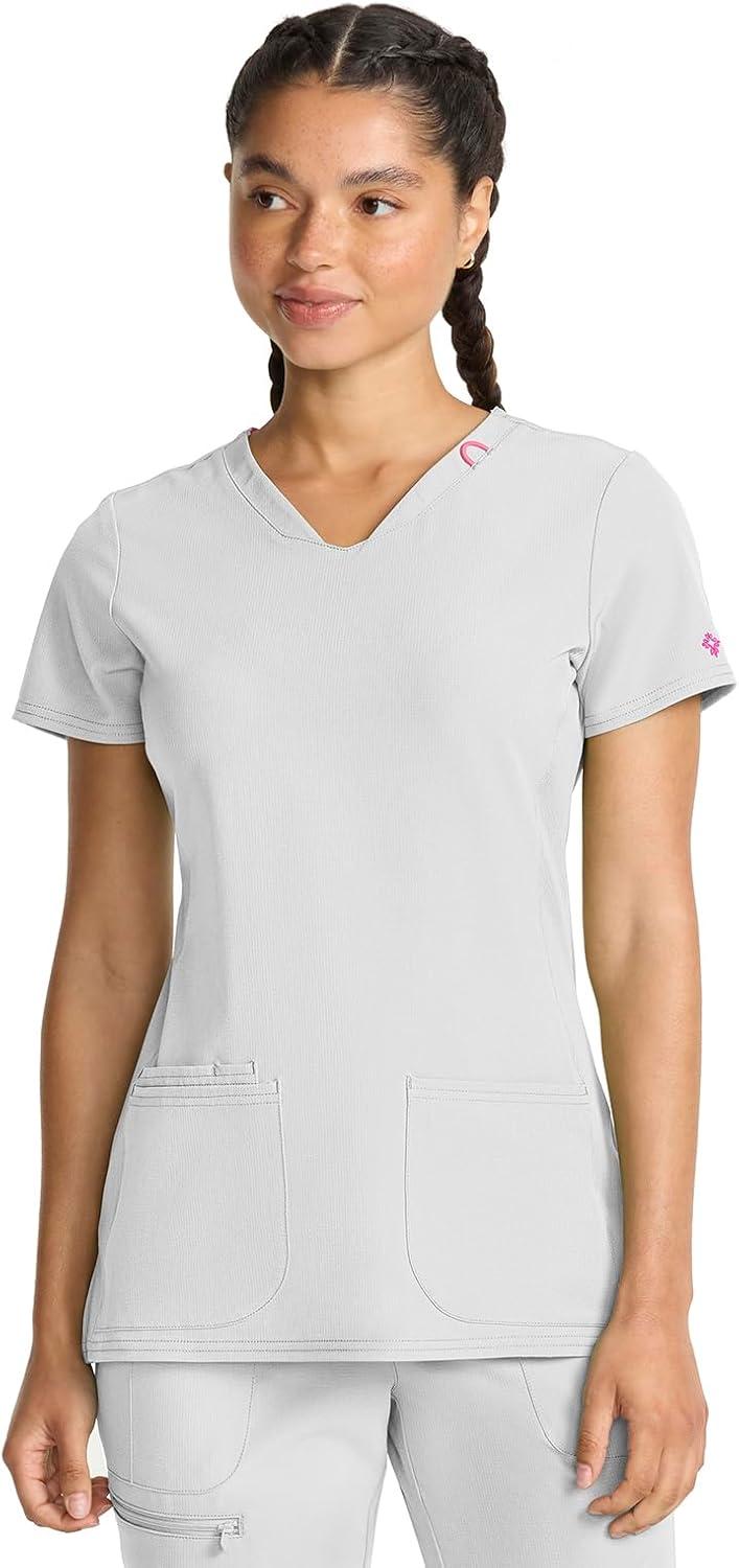imageMed Couture Scrub Top Women Missy Fit VNeck Scrub Top with 3 Pockets Moisture Wicking Technology MC702White