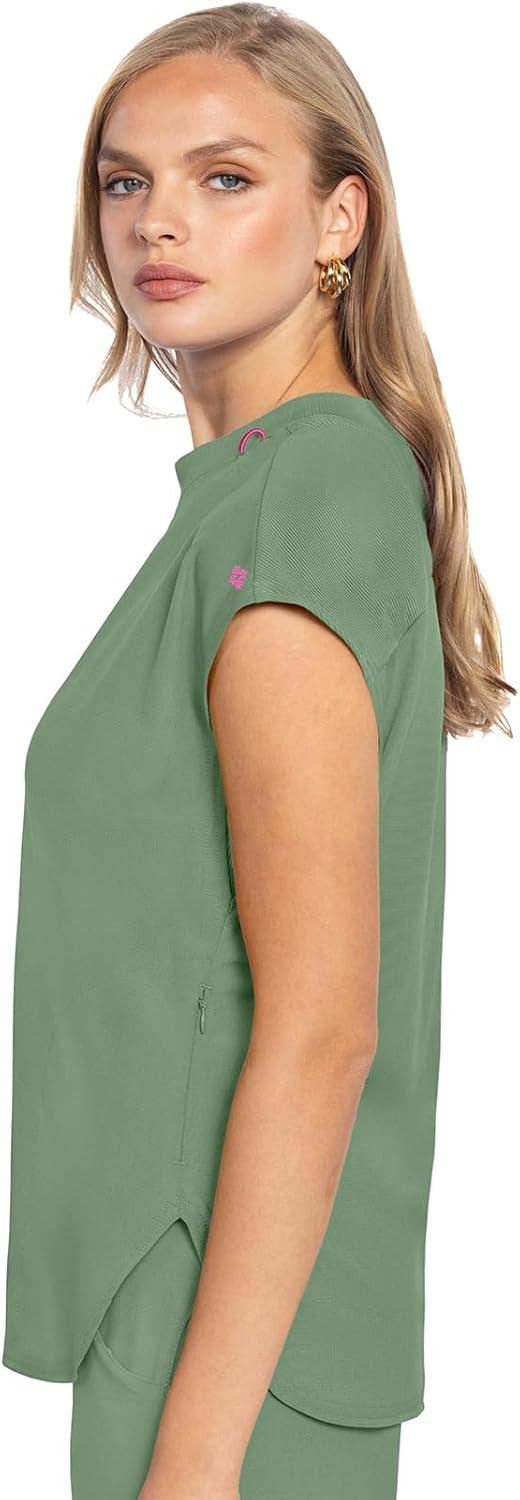 imageMed Couture Scrub Top Women Round Neck Tuckable with 2 Zipper Pockets with Rounded Hem MC703Beyond Green