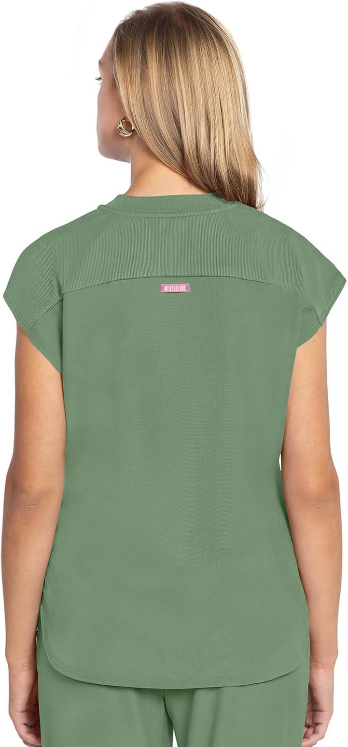 imageMed Couture Scrub Top Women Round Neck Tuckable with 2 Zipper Pockets with Rounded Hem MC703Beyond Green