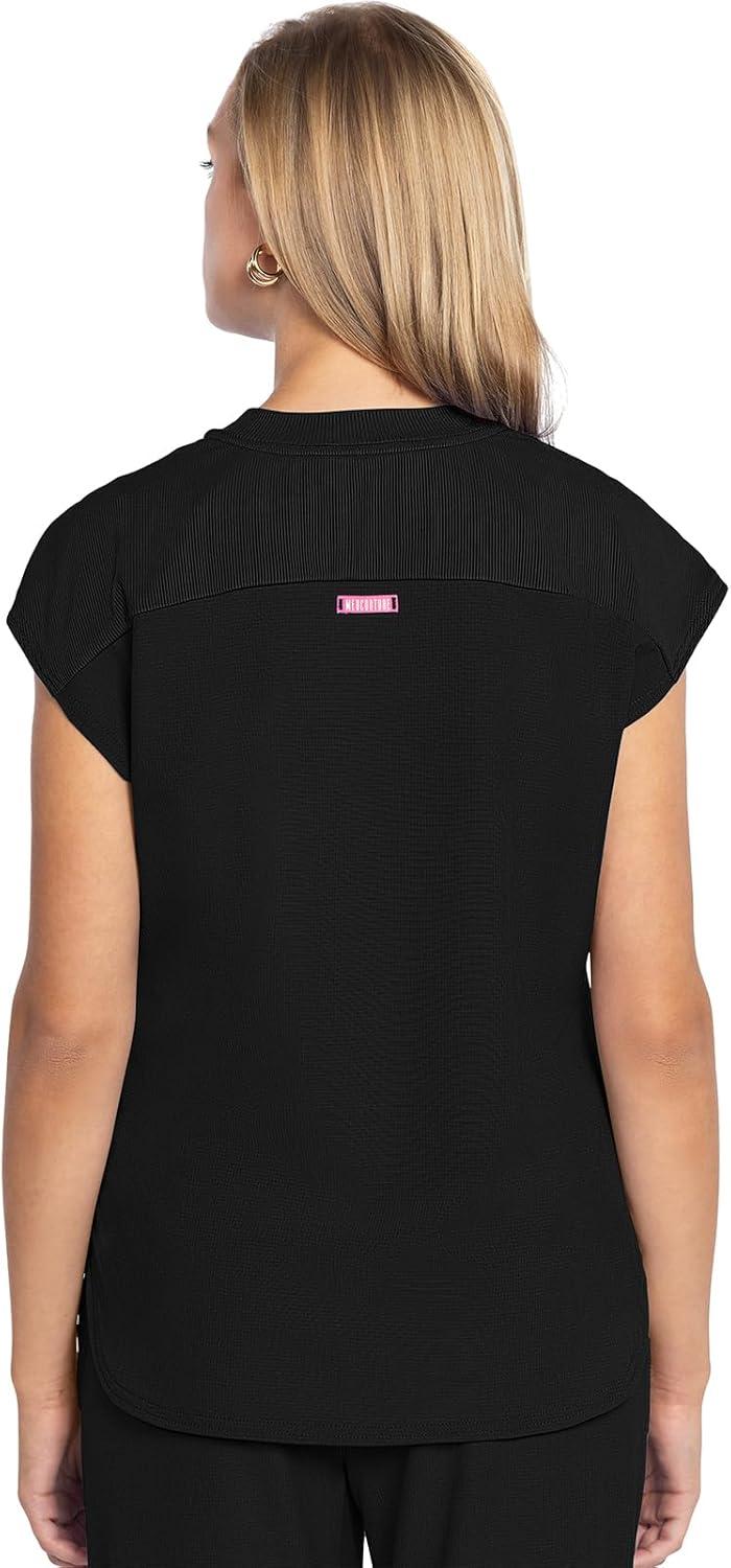 imageMed Couture Scrub Top Women Round Neck Tuckable with 2 Zipper Pockets with Rounded Hem MC703Black