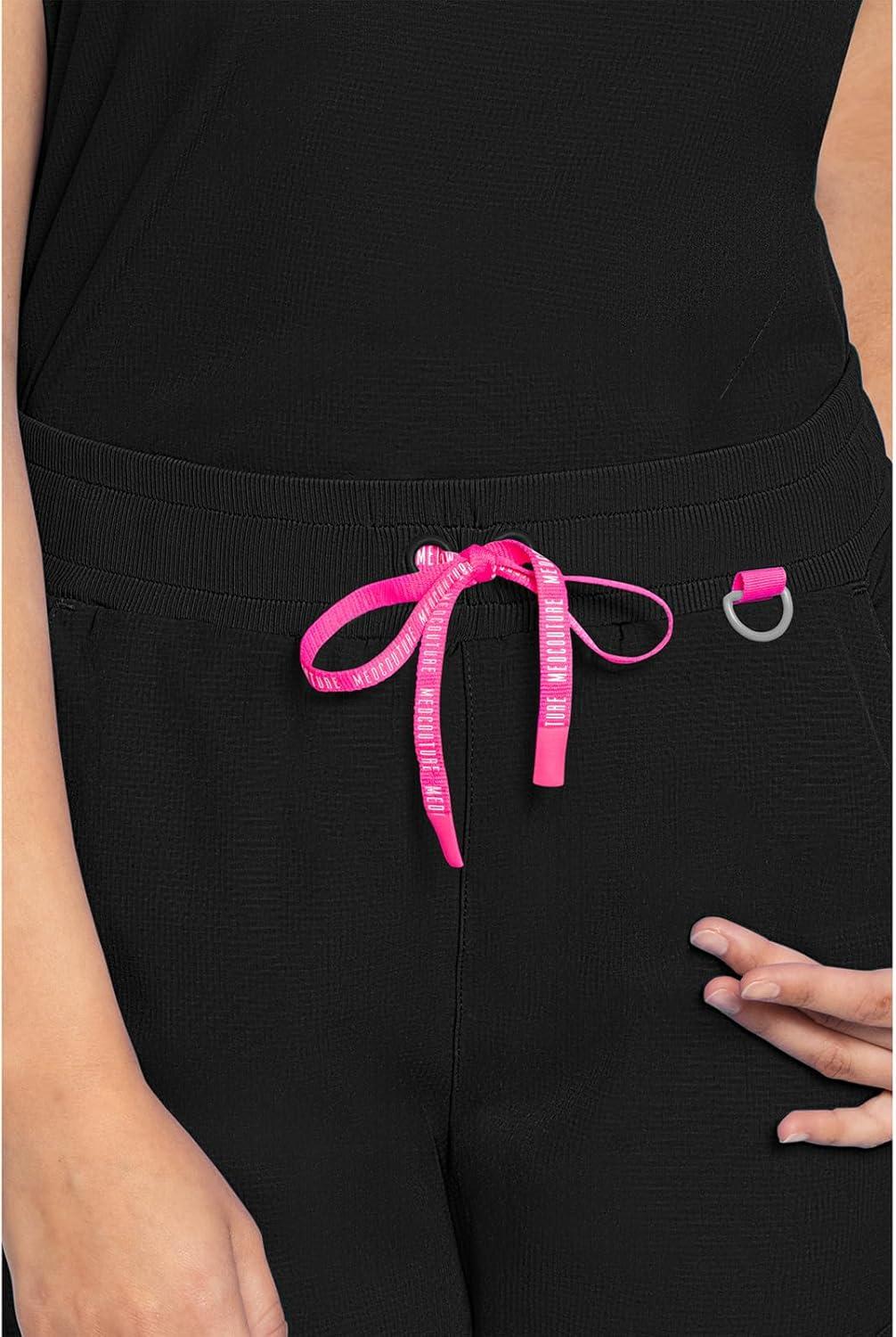 imageMed Couture Scrub Top Women Round Neck Tuckable with 2 Zipper Pockets with Rounded Hem MC703Black