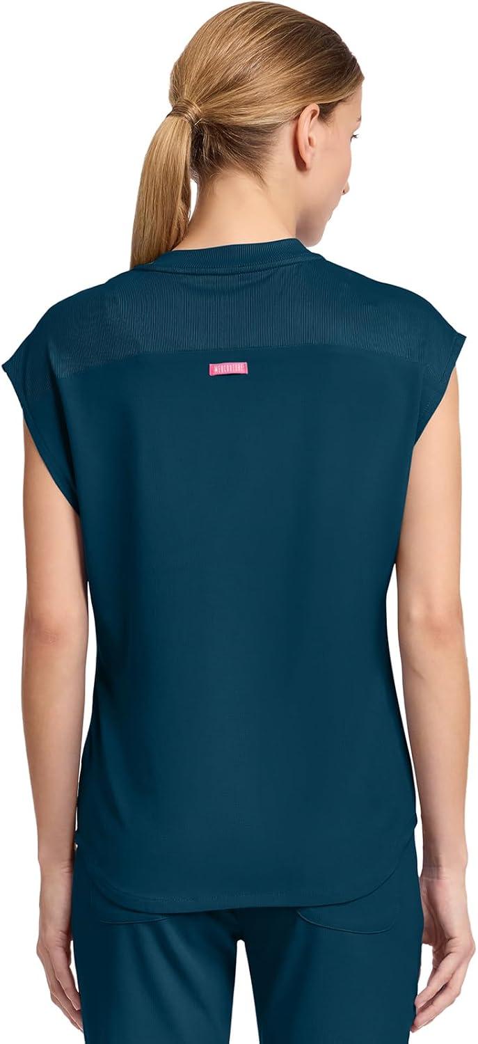 imageMed Couture Scrub Top Women Round Neck Tuckable with 2 Zipper Pockets with Rounded Hem MC703Caribbean