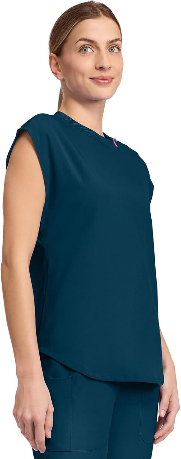 imageMed Couture Scrub Top Women Round Neck Tuckable with 2 Zipper Pockets with Rounded Hem MC703Caribbean