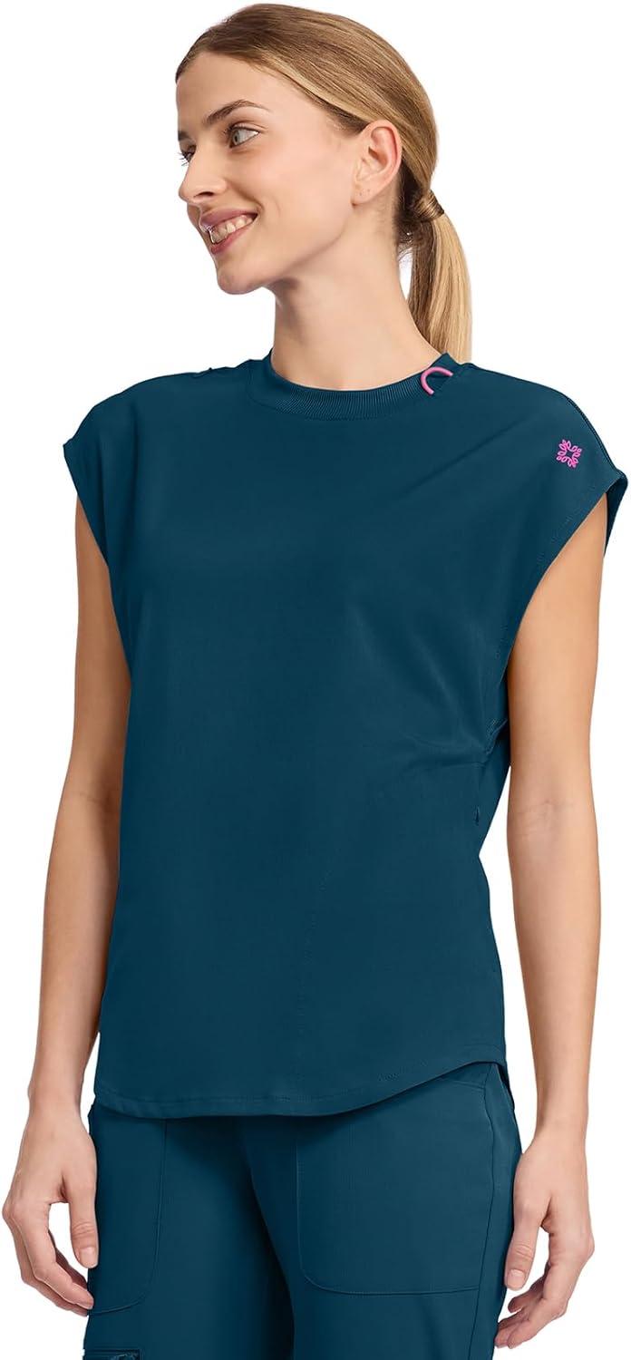 imageMed Couture Scrub Top Women Round Neck Tuckable with 2 Zipper Pockets with Rounded Hem MC703Caribbean