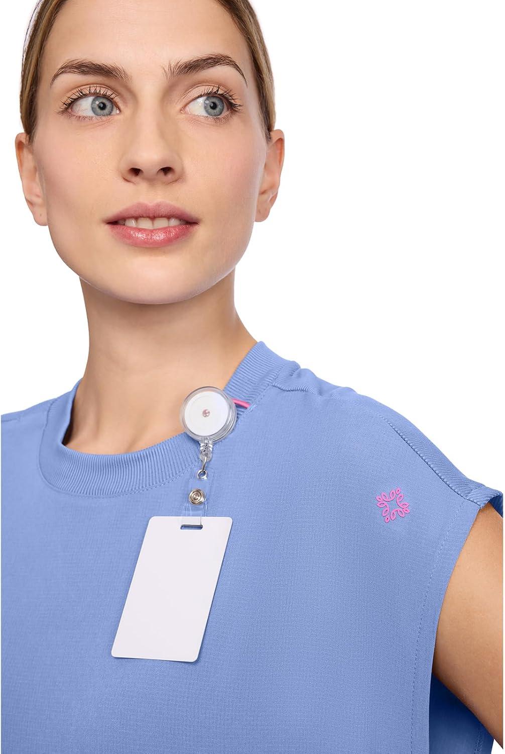 imageMed Couture Scrub Top Women Round Neck Tuckable with 2 Zipper Pockets with Rounded Hem MC703Ciel