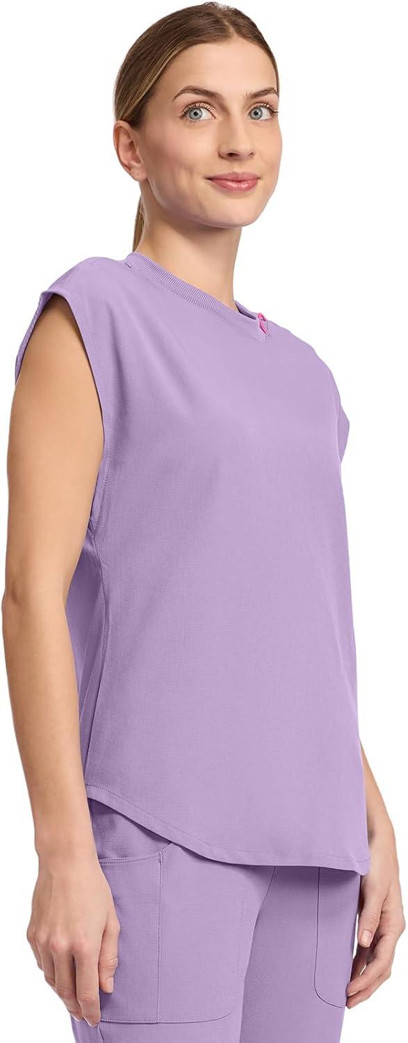 imageMed Couture Scrub Top Women Round Neck Tuckable with 2 Zipper Pockets with Rounded Hem MC703Digital Lavender