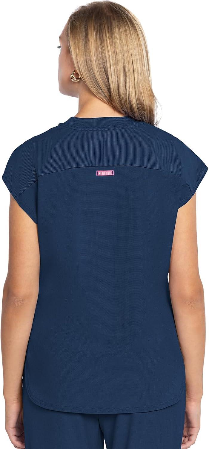 imageMed Couture Scrub Top Women Round Neck Tuckable with 2 Zipper Pockets with Rounded Hem MC703Navy