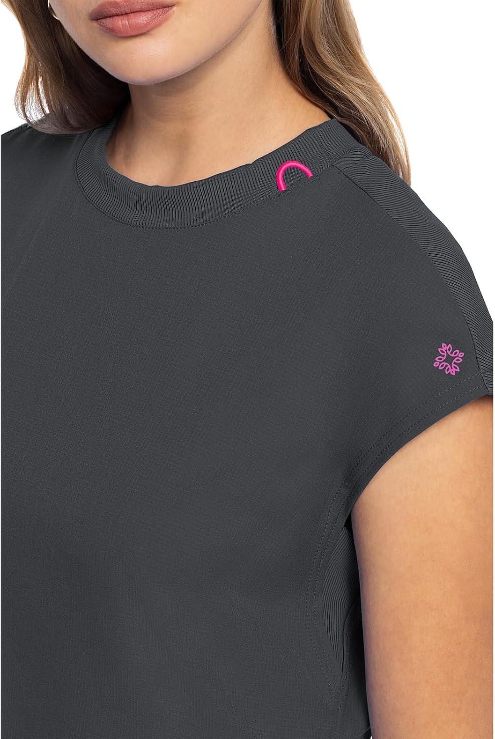 imageMed Couture Scrub Top Women Round Neck Tuckable with 2 Zipper Pockets with Rounded Hem MC703Pewter