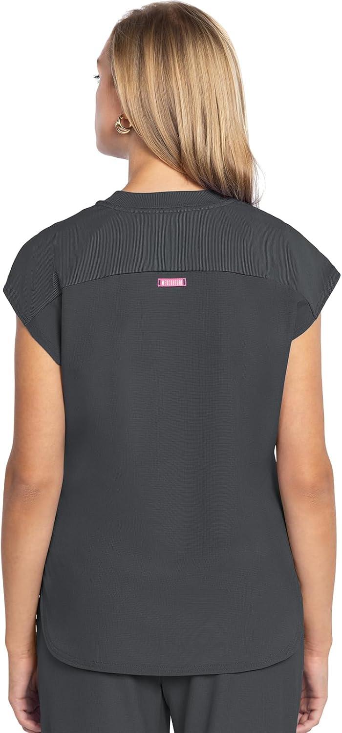 imageMed Couture Scrub Top Women Round Neck Tuckable with 2 Zipper Pockets with Rounded Hem MC703Pewter