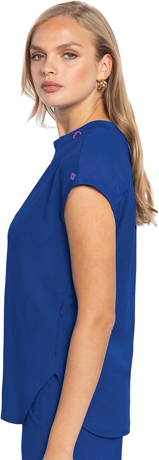 imageMed Couture Scrub Top Women Round Neck Tuckable with 2 Zipper Pockets with Rounded Hem MC703Royal