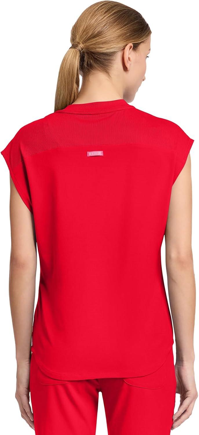imageMed Couture Scrub Top Women Round Neck Tuckable with 2 Zipper Pockets with Rounded Hem MC703Solar Flare