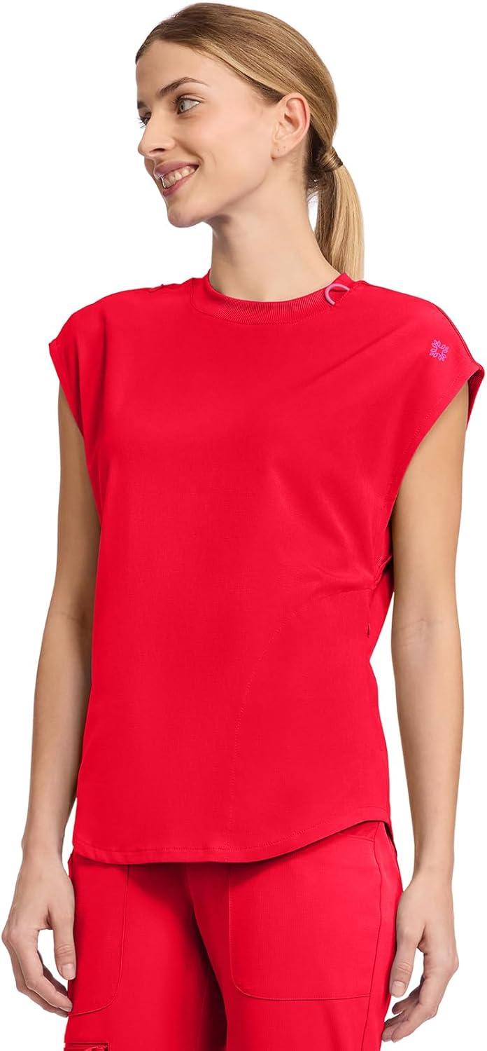 imageMed Couture Scrub Top Women Round Neck Tuckable with 2 Zipper Pockets with Rounded Hem MC703Solar Flare