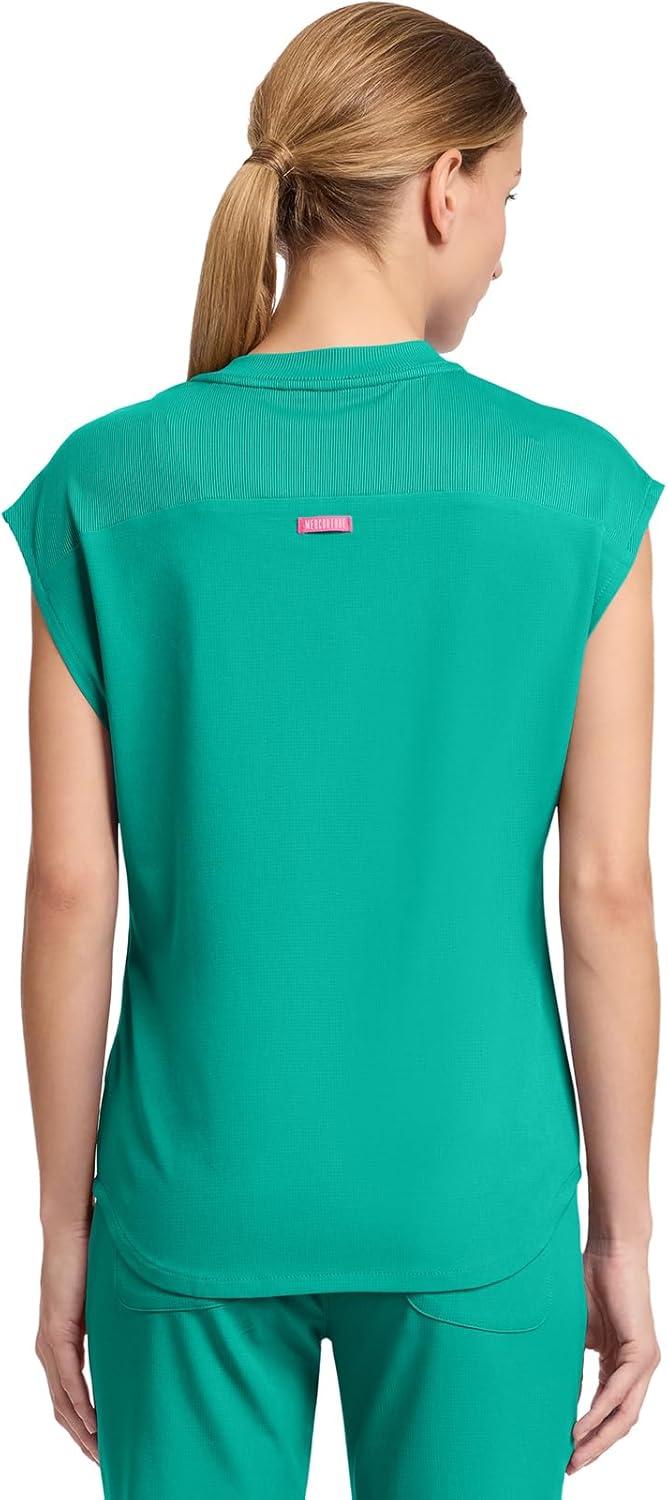 imageMed Couture Scrub Top Women Round Neck Tuckable with 2 Zipper Pockets with Rounded Hem MC703Teal Tonic