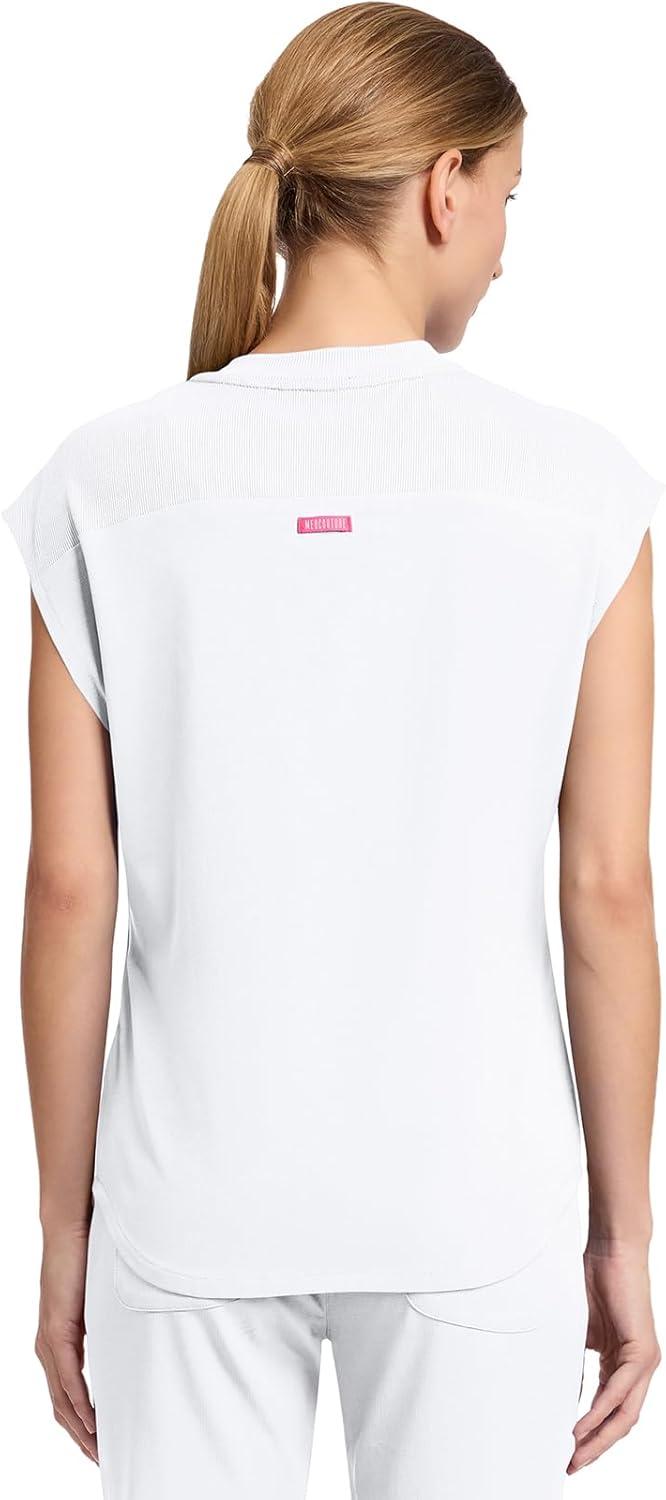 imageMed Couture Scrub Top Women Round Neck Tuckable with 2 Zipper Pockets with Rounded Hem MC703White