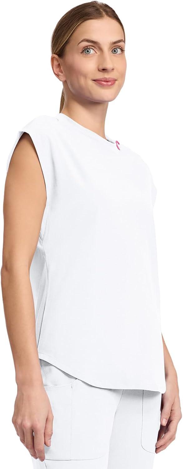 imageMed Couture Scrub Top Women Round Neck Tuckable with 2 Zipper Pockets with Rounded Hem MC703White