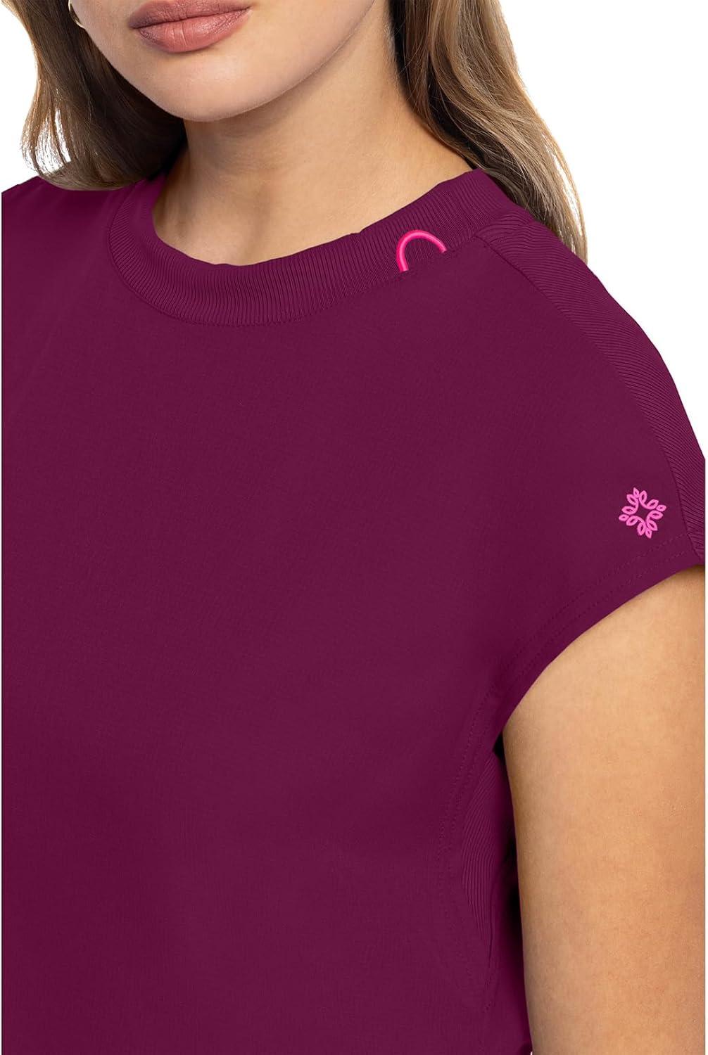 imageMed Couture Scrub Top Women Round Neck Tuckable with 2 Zipper Pockets with Rounded Hem MC703Wine
