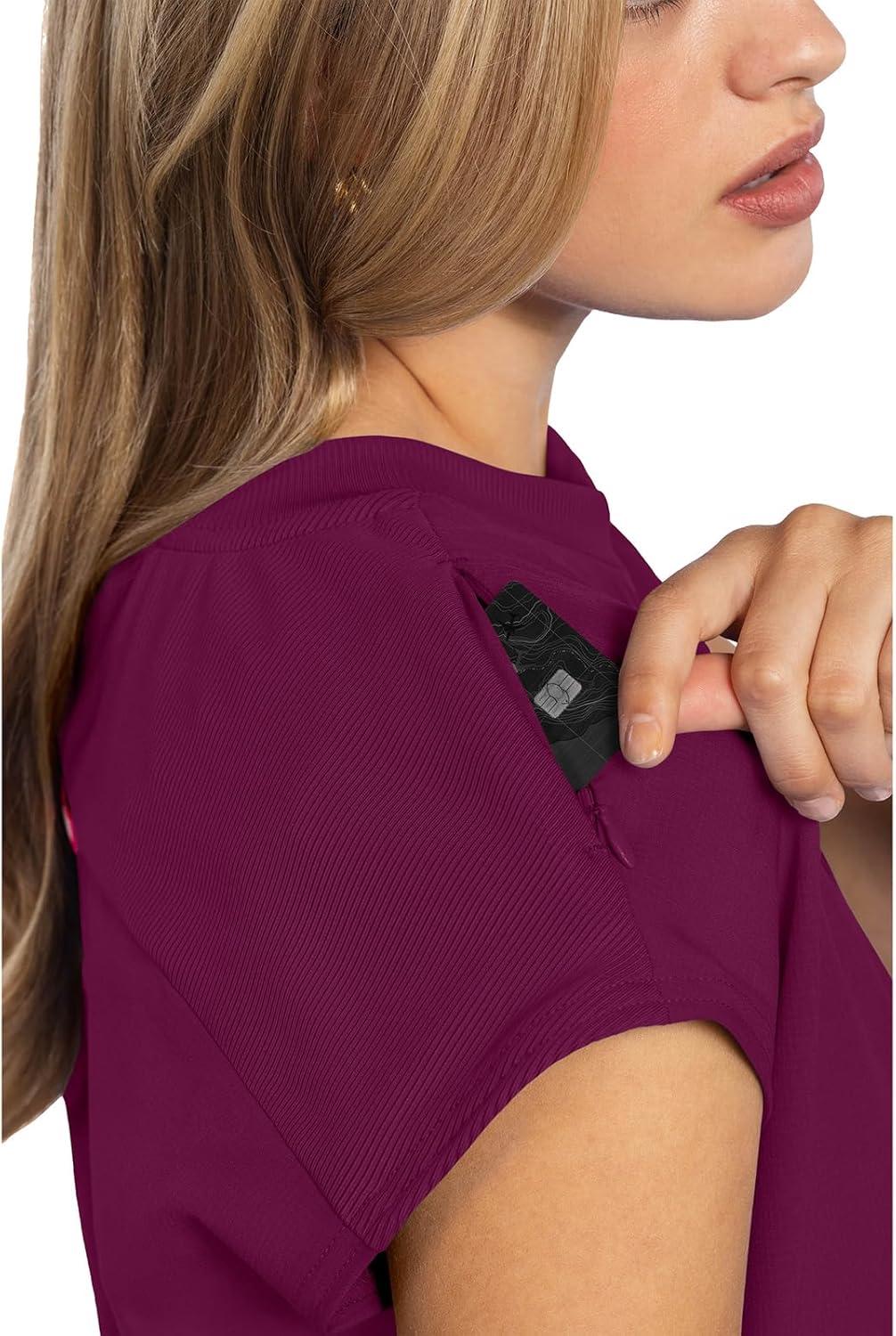imageMed Couture Scrub Top Women Round Neck Tuckable with 2 Zipper Pockets with Rounded Hem MC703Wine