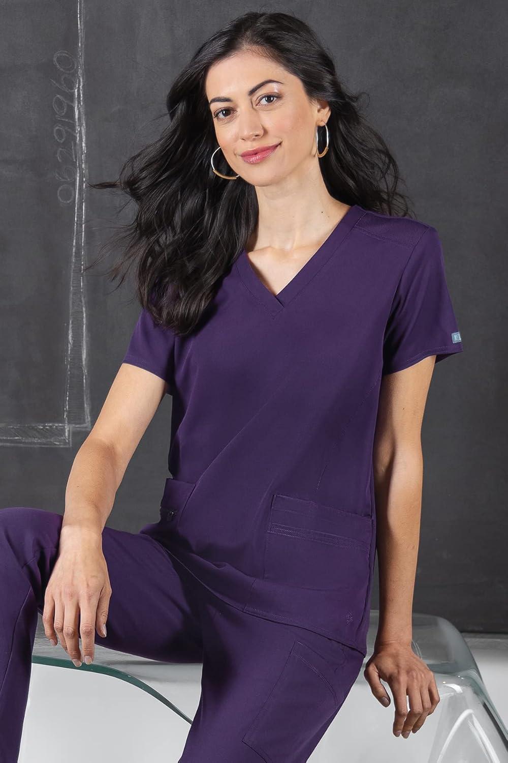imageMed Couture Scrub Top for Women VNeck with 4 Pocket Ultra Soft 2Way Stretch and WrinkleFree Fabric MC7468Royal