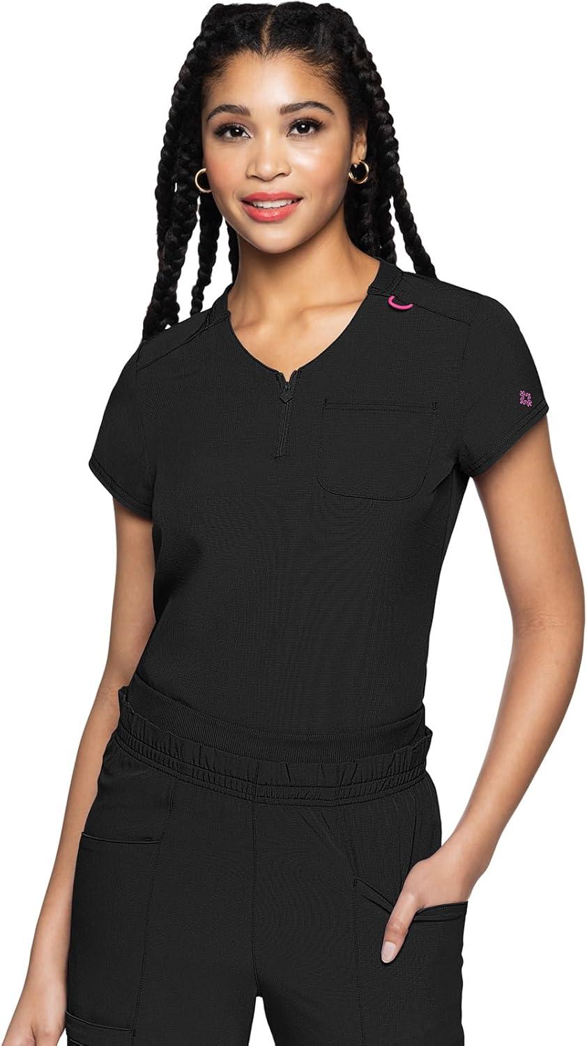 imageMed Couture Scrubs top for Women Medical Quarter Zip VNeck Scrub Top Tuckable with Chest Pocket and Rounded Hem MC705Black