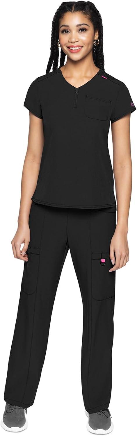 imageMed Couture Scrubs top for Women Medical Quarter Zip VNeck Scrub Top Tuckable with Chest Pocket and Rounded Hem MC705Black