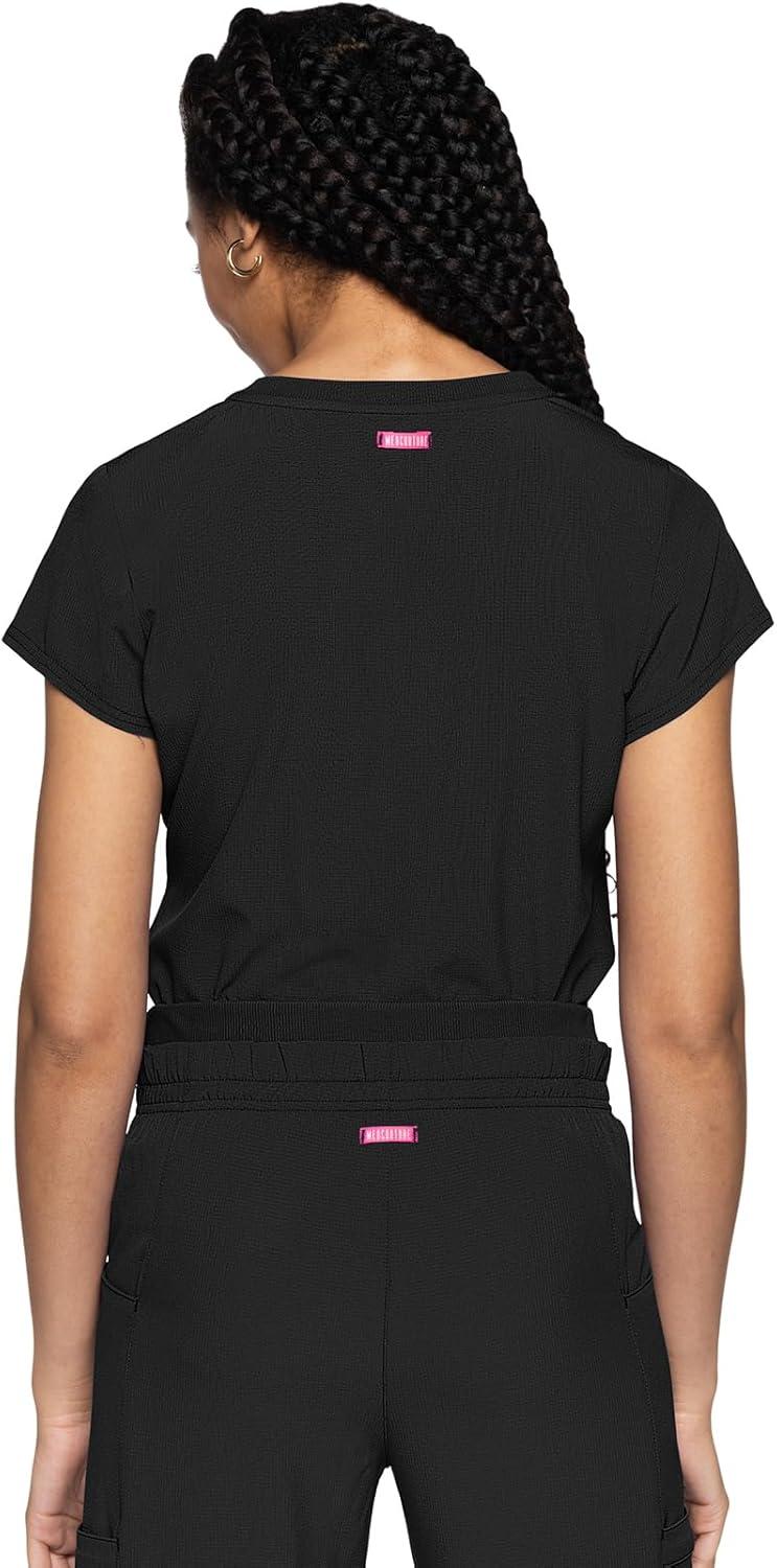 imageMed Couture Scrubs top for Women Medical Quarter Zip VNeck Scrub Top Tuckable with Chest Pocket and Rounded Hem MC705Black
