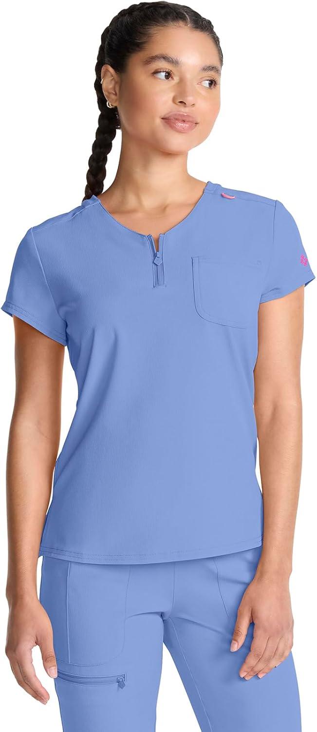 imageMed Couture Scrubs top for Women Medical Quarter Zip VNeck Scrub Top Tuckable with Chest Pocket and Rounded Hem MC705Ciel